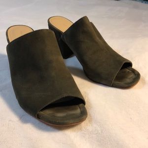 Marc Fisher slide on dark green suede heels